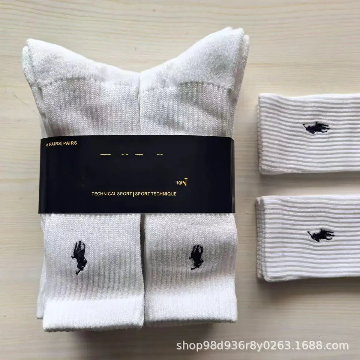 Cross-border foreign trade PO Raff LO Lauren black and white mid-length towel bottom sports socks casual embroidery polo 6